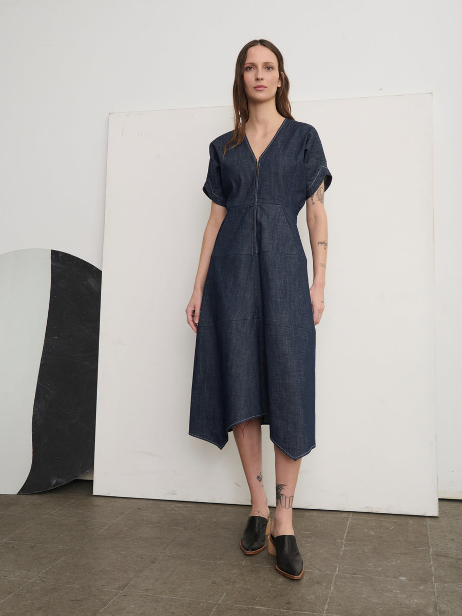 organic denim dress Lightweight Organic Cotton Denim Band Collar Dress