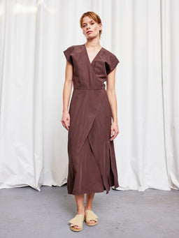 brown with white dress Brown Cotton Wrap Midi Shirt Dress main image 0