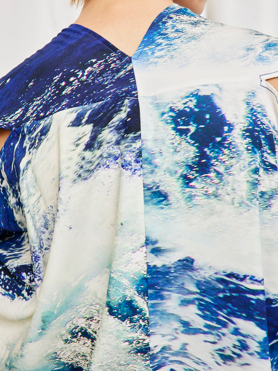 blue silk issa dress Zero + Maria Cornejo Long Issa Dress in Silk Ocean Print