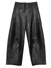 Zero + Maria Cornejo Leather Margot Pant in wide-leg black lambskin, featuring center-front and horizontal knee seams.