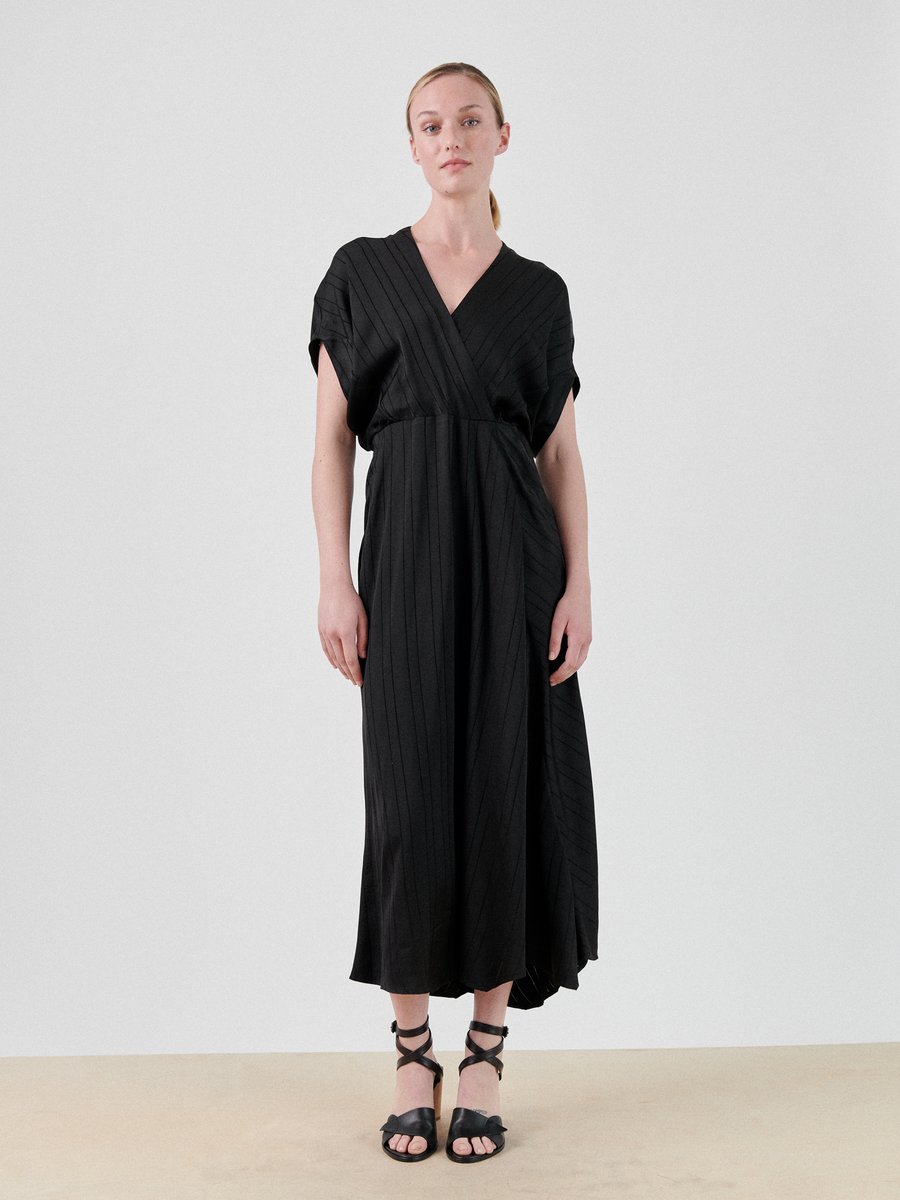 Long Aki Wave Dress in Shiny Stripe | Zero + Maria Cornejo