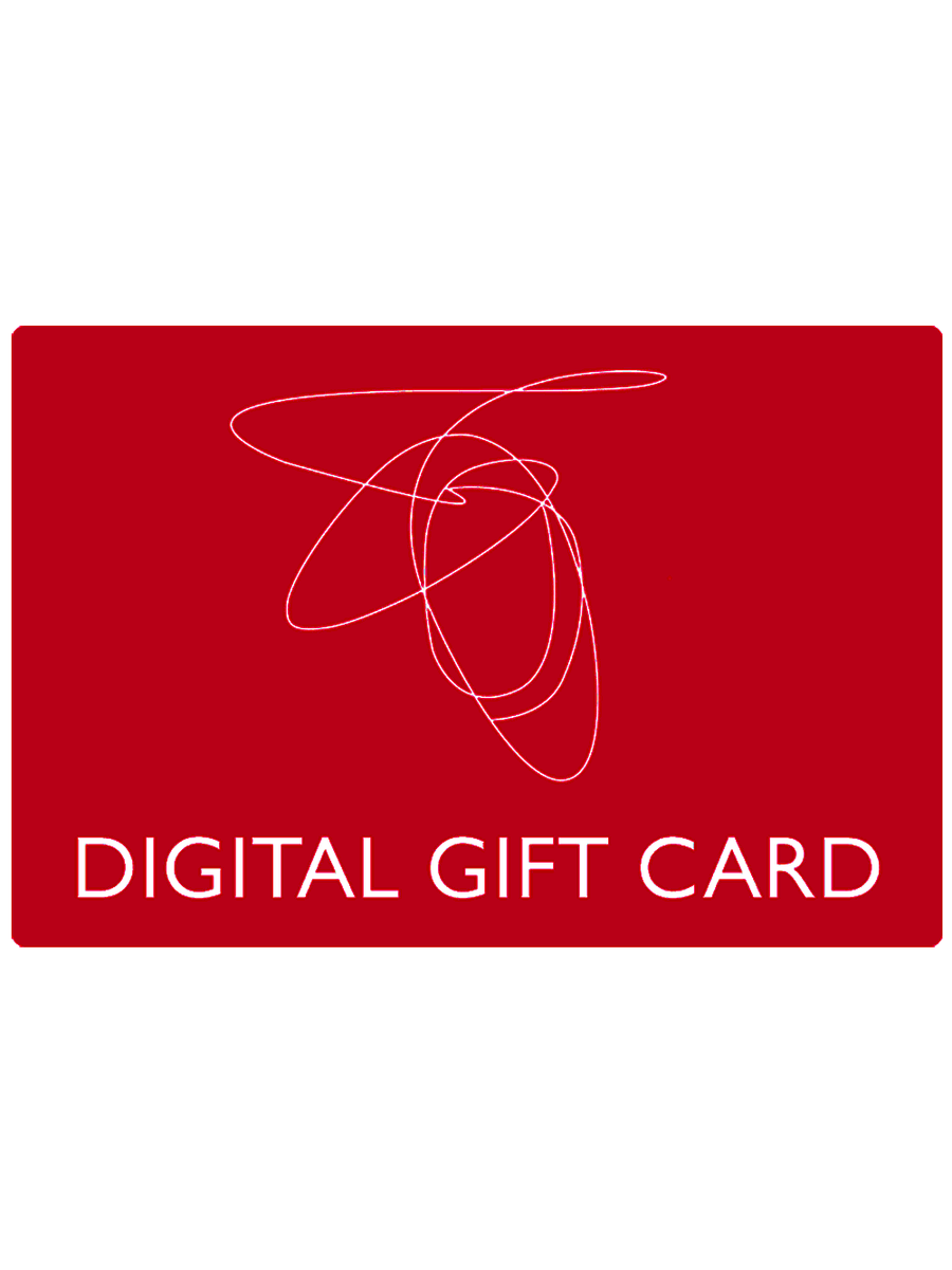 The Zero + Maria Cornejo Digital Gift Card showcases a red design with abstract white line art and 