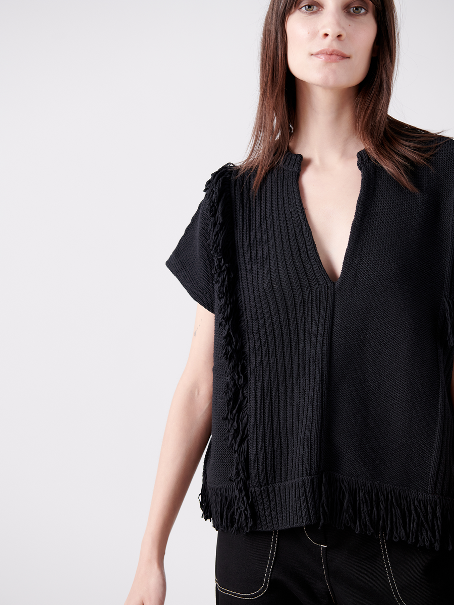 Patchwork Fringe Poncho - Final Sale